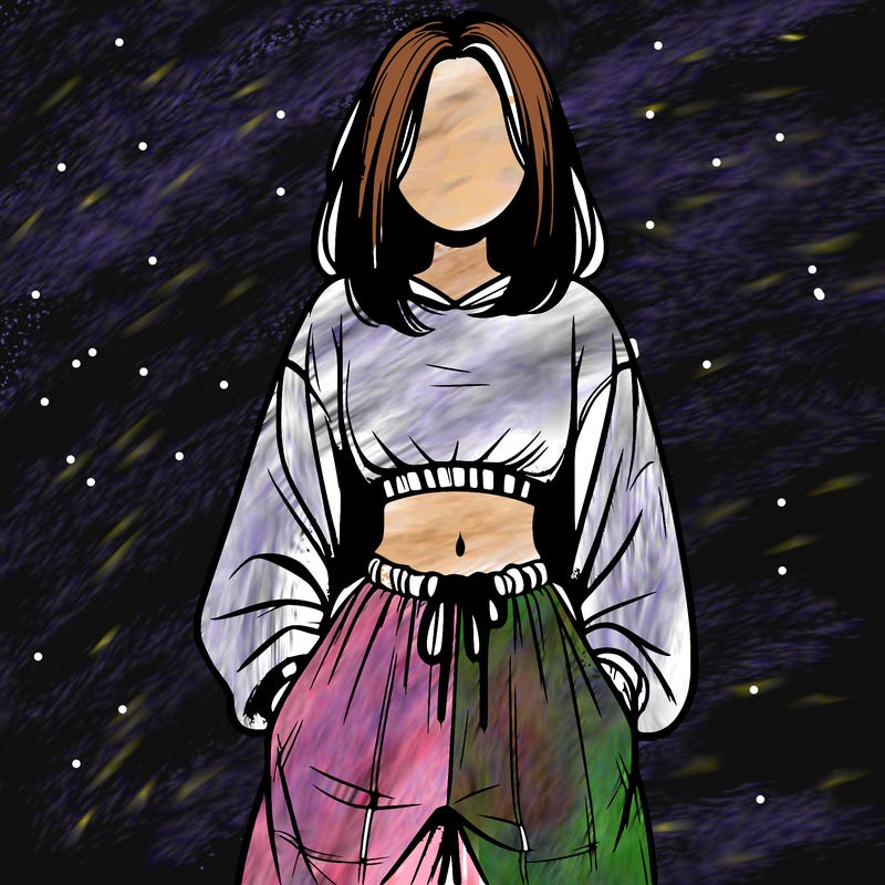 realistic girl faceless with baggy pants and a crop top
