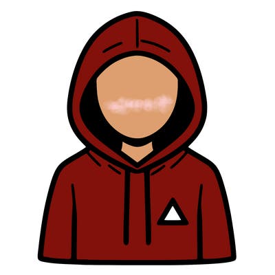 a person with non face waering a hoodie with a small triangle symbol