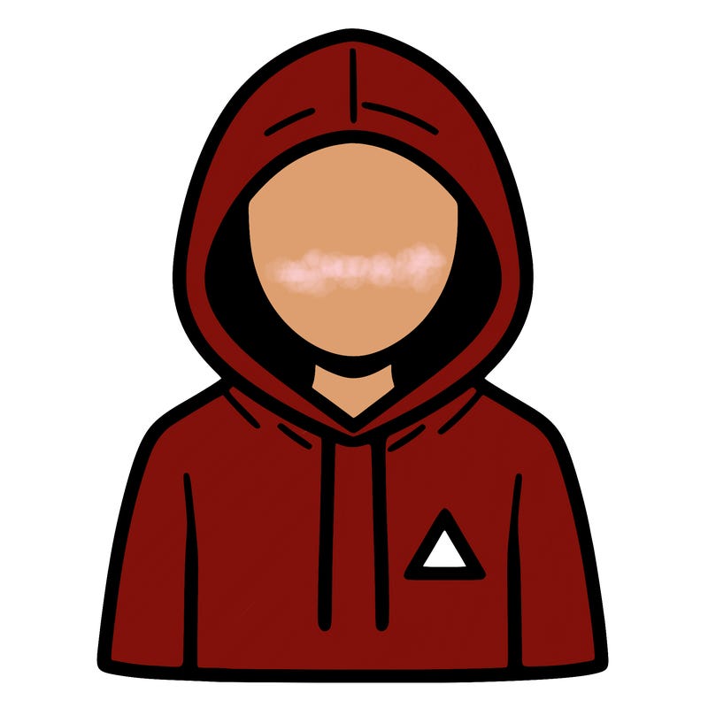 a person with non face waering a hoodie with a small triangle symbol