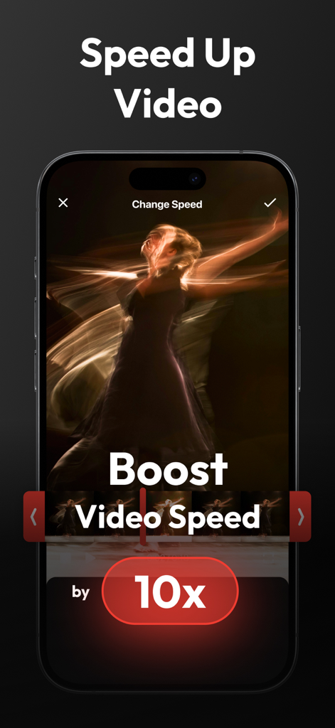 Video Speed Editor,Changer App - 동영상 속도 편집기 앱 인터페이스, 동영상 편집을 위한 10배속 부스트 표시