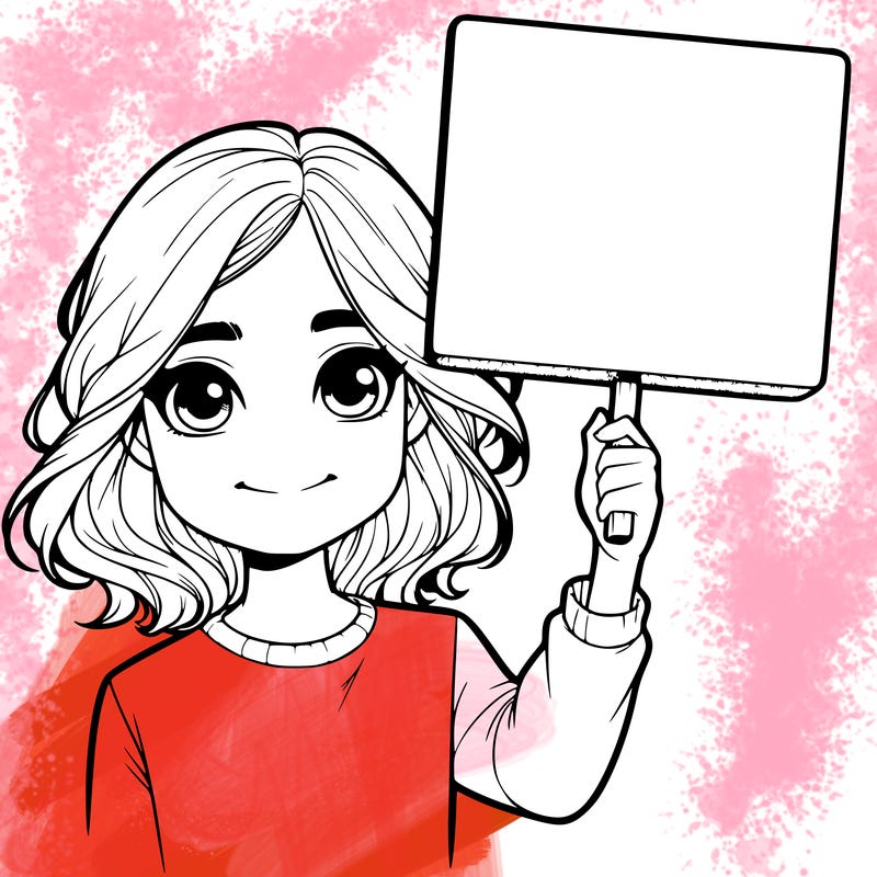 realistic girl holding up a sign