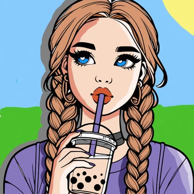 realistic girl with braided hair drinking boba
