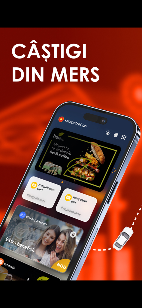 Rompetrol Go mobile app interface showing loyalty cards and partner rewards