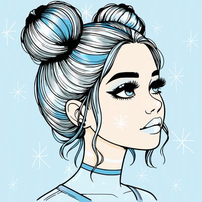 realistic girl with buns on the top of her head
