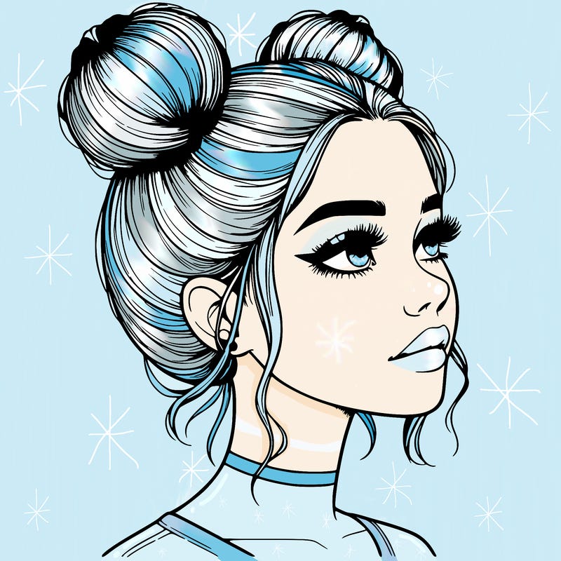 realistic girl with buns on the top of her head