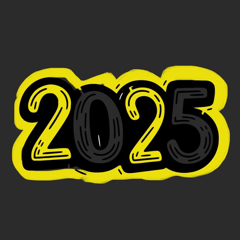 one line scrawled numbers sketch design “2025”