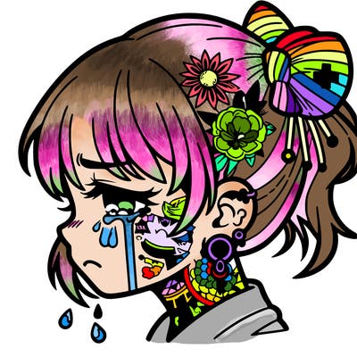 crying anime girl with tattoos