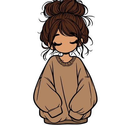 girl with baggy sweatshirt and messy bun