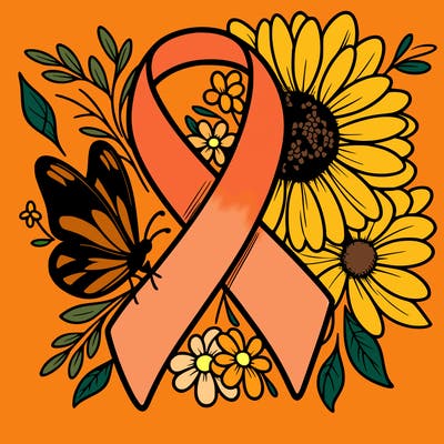 cancer awareness symbol with flowers and butterflies