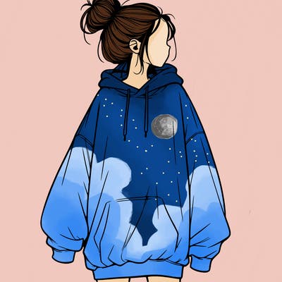 realistic girl with a oversized sweatshirt on and a bun