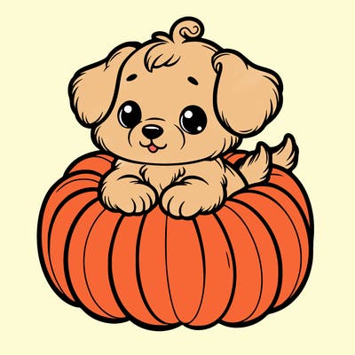 cute little puppy in a pumpkin