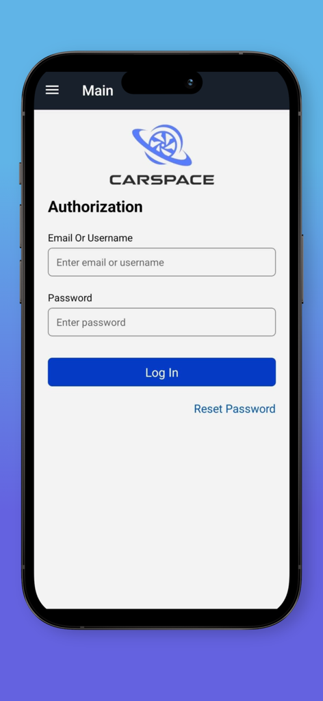 Carspace App - Authorization login screen for the Carspace automotive business management app