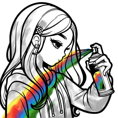 a realistic girl spray painting