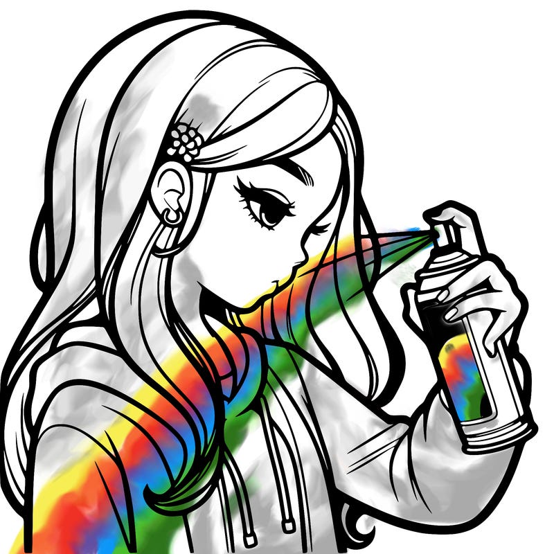 a realistic girl spray painting