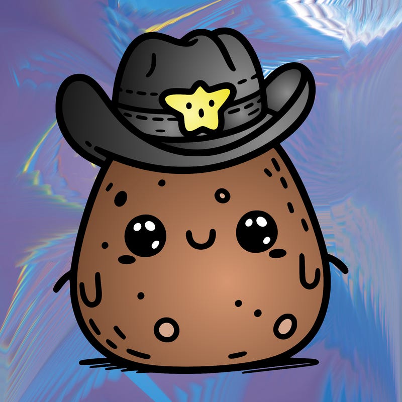 cute  potato with a face in a cowboy hat