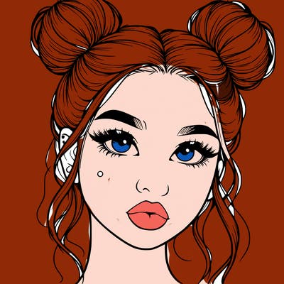 realistic girl with two buns on her hair and lips