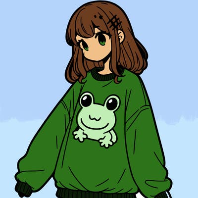 girl wearing frogging sweatshirt