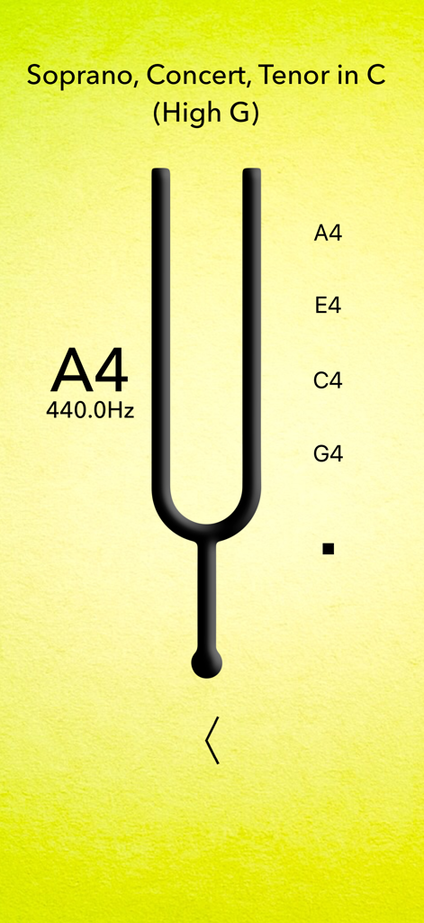 Interface do aplicativo afinador de ukulele com diapasão e frequência de tom