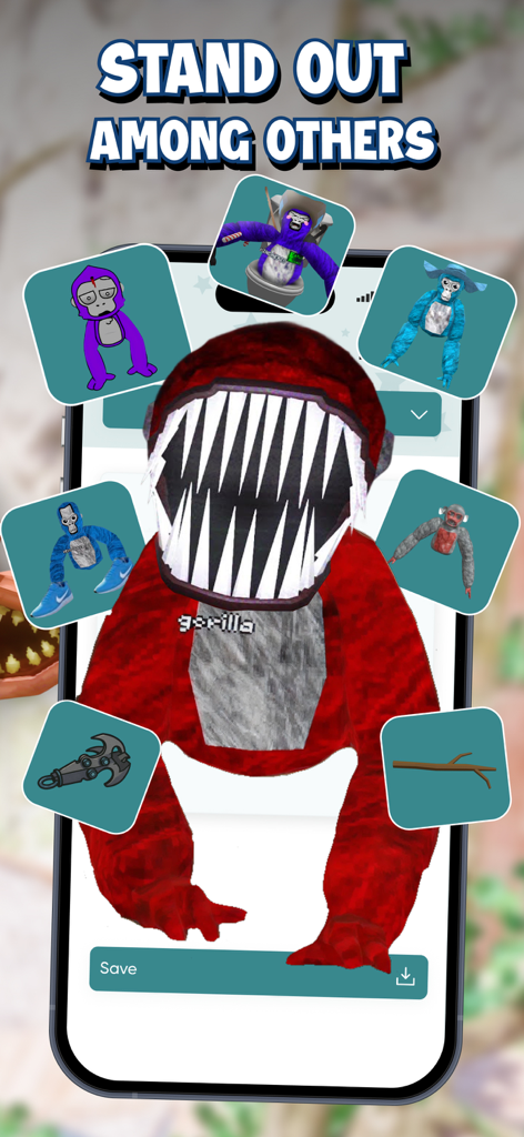 Gorilla Tag Horror Game Mods - Scary gorilla skins and horror game items on a mobile screen