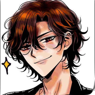 a manhwa style of a 21 year old male with waist length hair and a smirk on his face with a mischievous look in his eyes