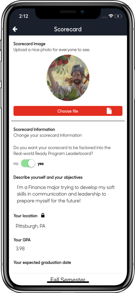 Suitable - Suitable app scorecard screen for student profile setup and career objectives