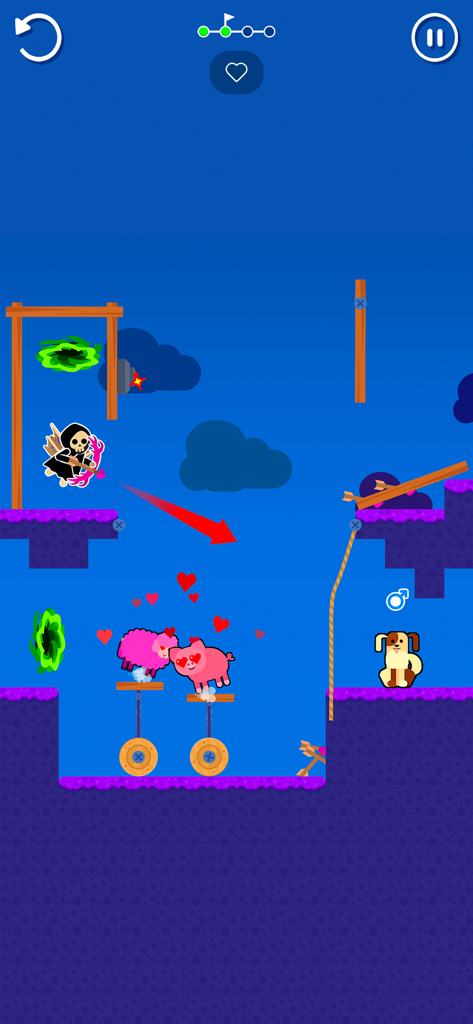 Love Archer 3D - Gameplay of Love Archer 3D showing a Cupid character aiming a bow at animals in a colorful puzzle level.
