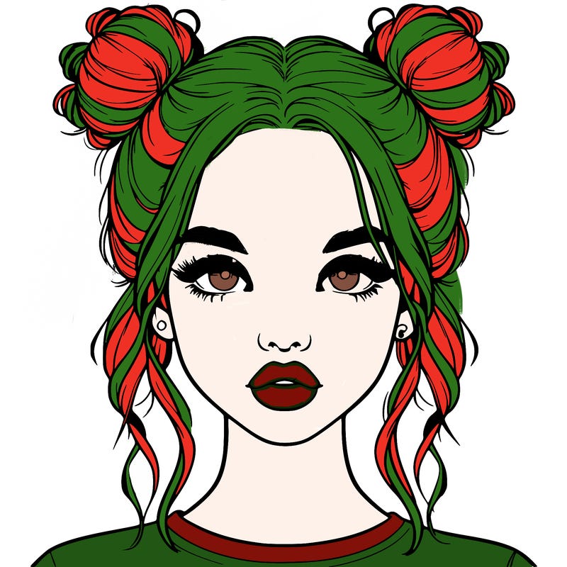 realistic girl with two buns in hair and lips