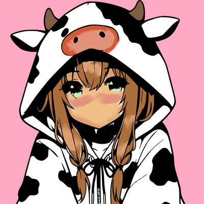 anime girl with cow hoodie