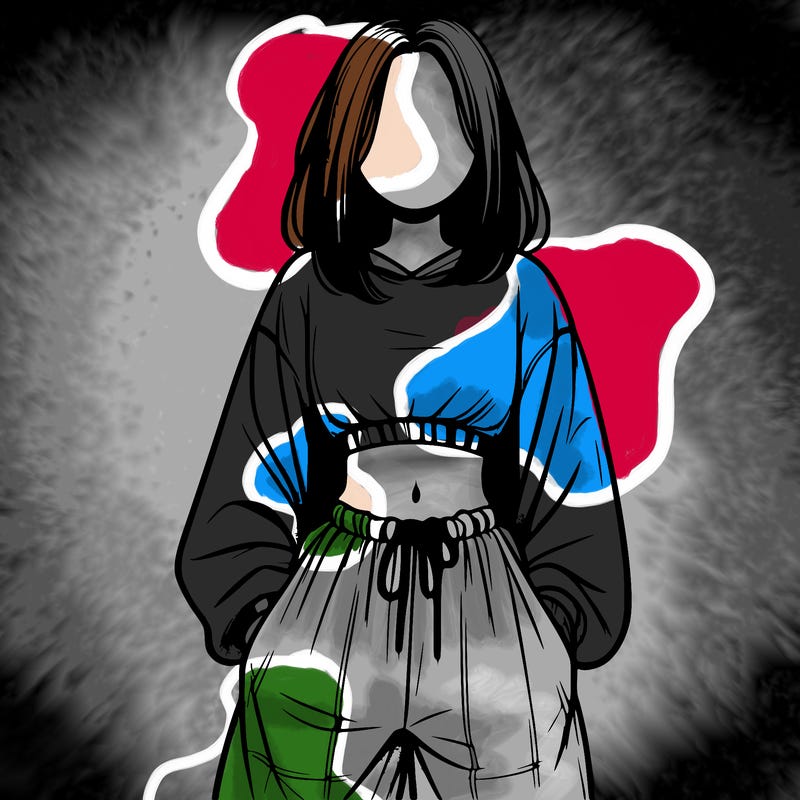 realistic girl faceless with baggy pants and a crop top