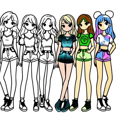 a group of girls wearing crop tops and shorts