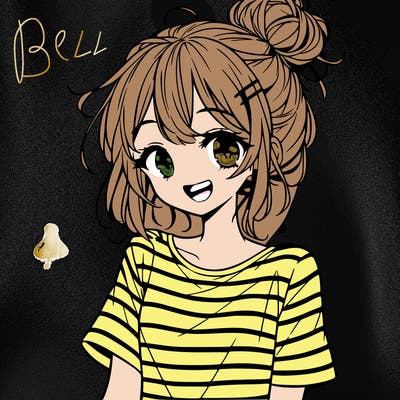 anime girl teenager striped shirt and smile and messy bun