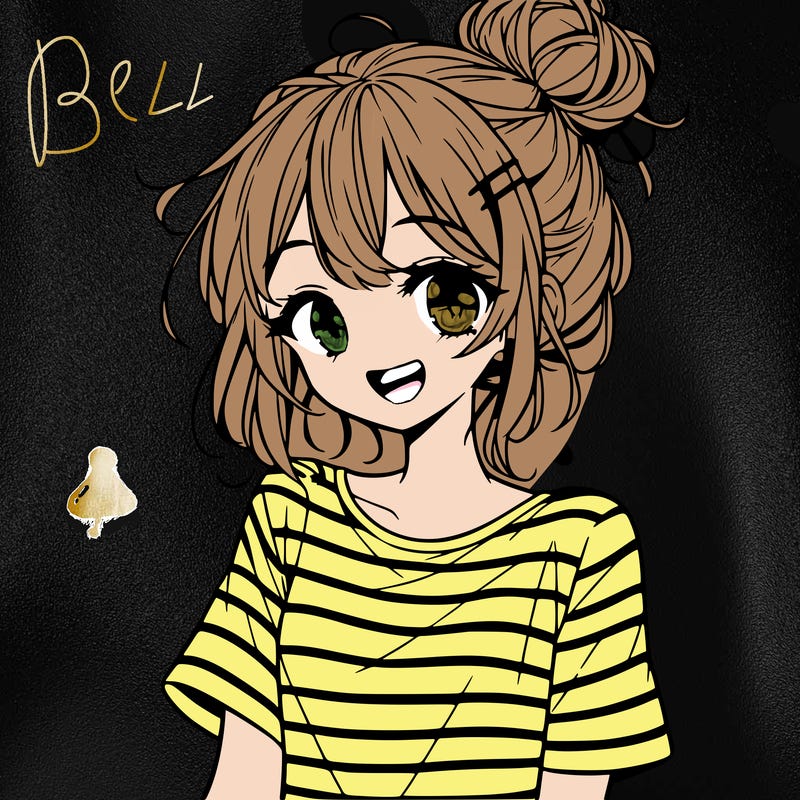 anime girl teenager striped shirt and smile and messy bun