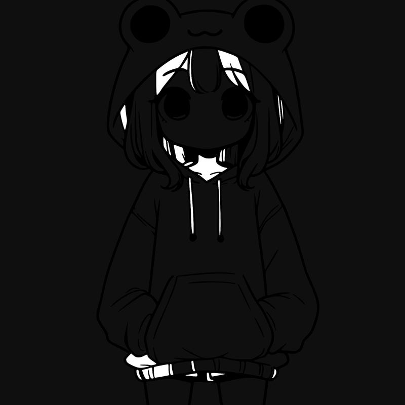 girl with baggy sweatshirt and frog hood