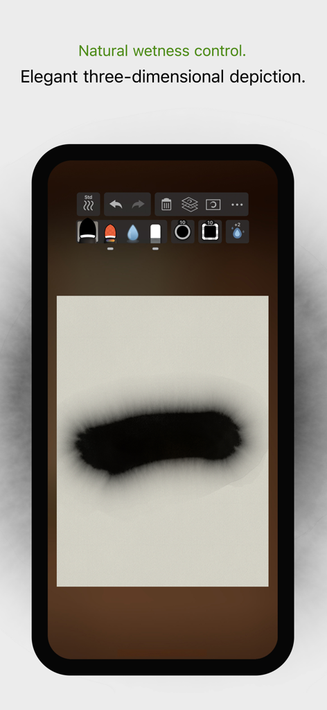 Zen Brush 3 - Digital ink stroke showing realistic bleeding and wetness control in Zen Brush 3