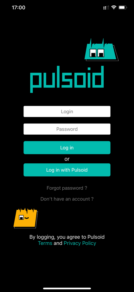 Pulsoid - Pulsoid mobile app login screen with fields for login and password and the brand logo
