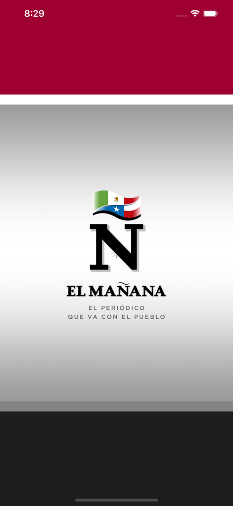 El Mañana de Nuevo Laredo - Pantalla de inicio de la aplicación de noticias El Manana de Nuevo Laredo mostrando el logo con una bandera combinada de México y Texas