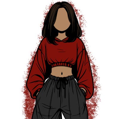 realistic girl faceless with baggy pants and a crop top