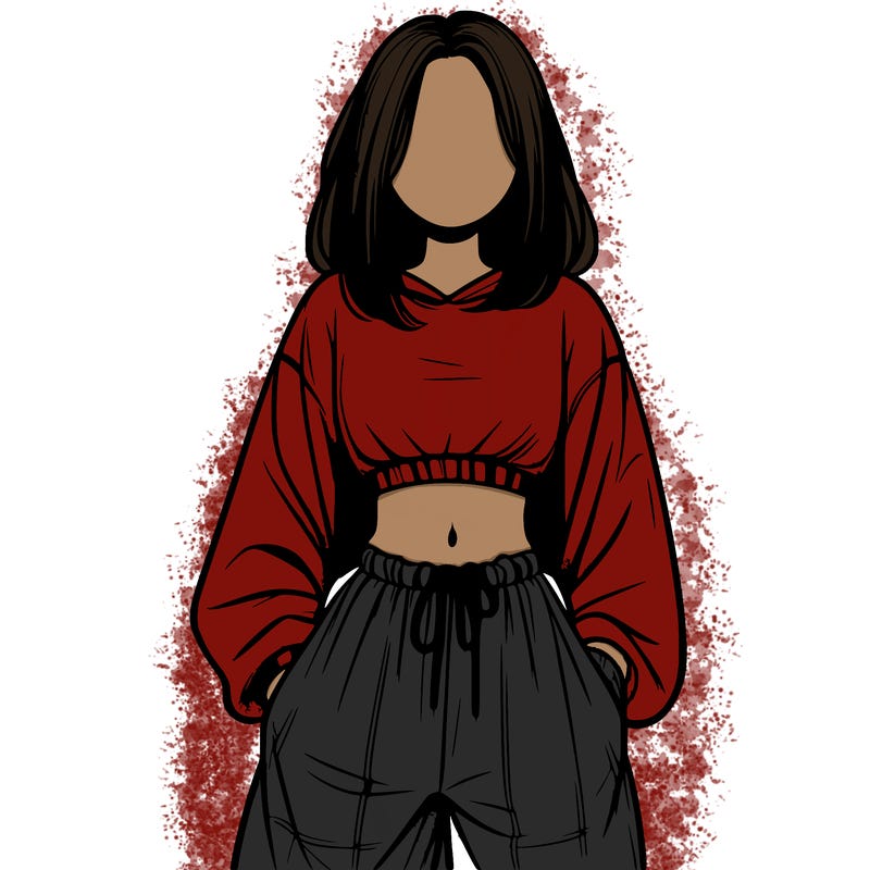 realistic girl faceless with baggy pants and a crop top