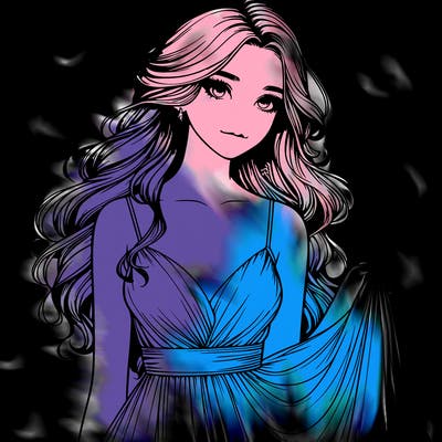 realistic girl in flowy silky prom dress