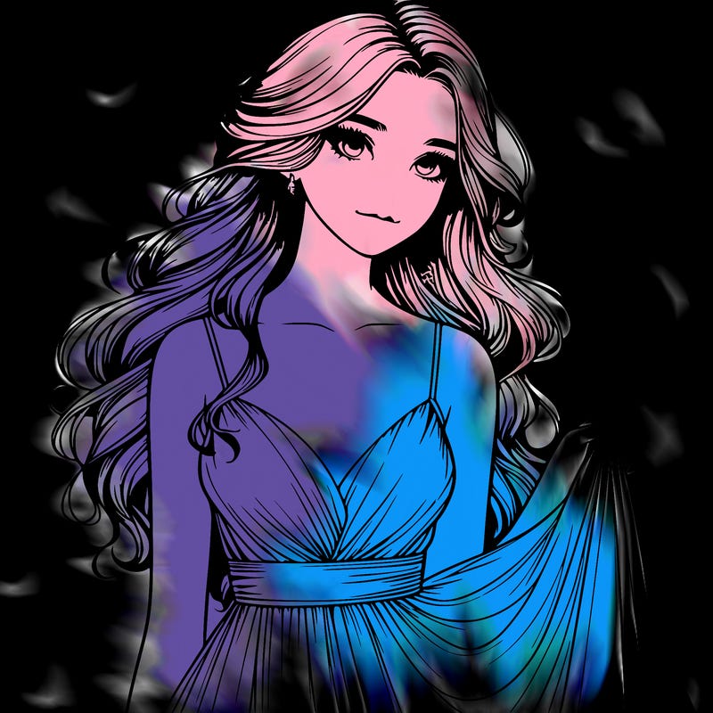 realistic girl in flowy silky prom dress