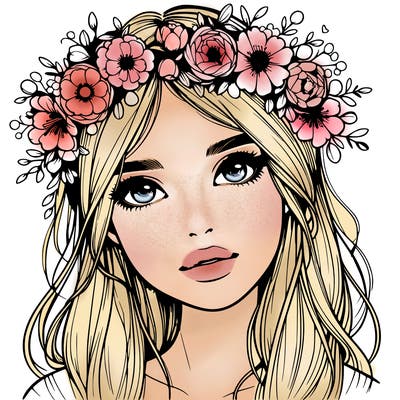 realistic girl with flowers crown