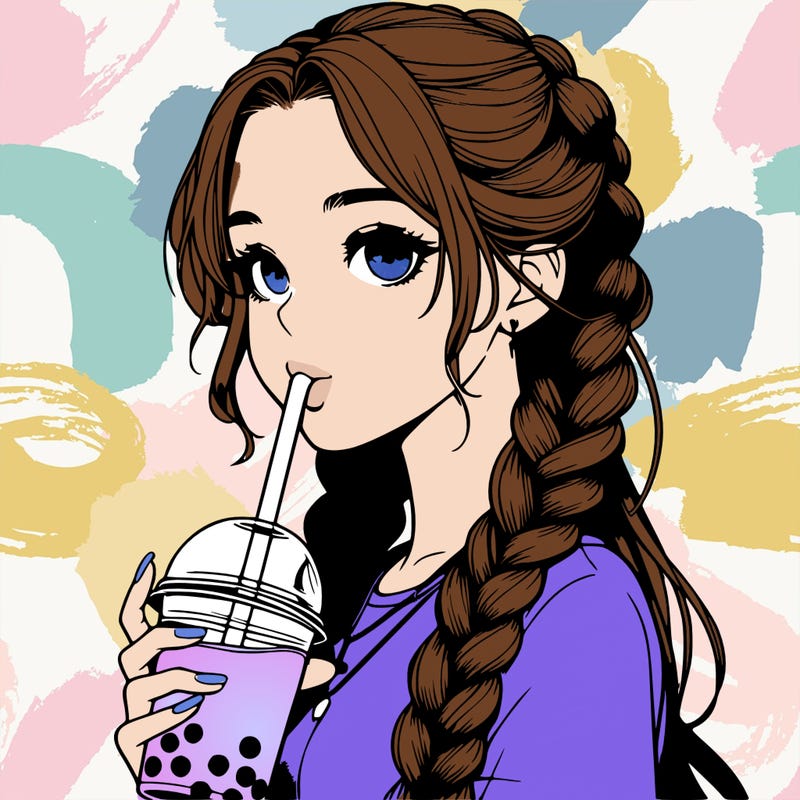 realistic girl with braided hair drinking boba