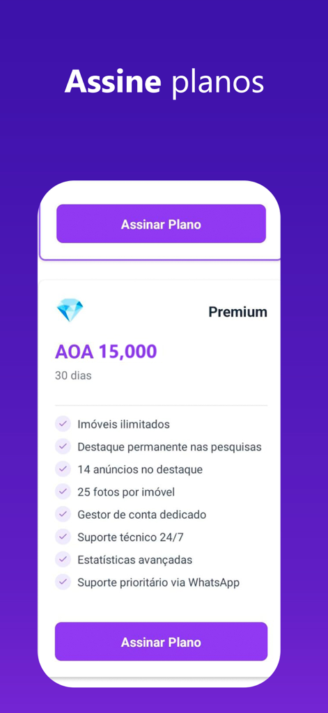 Zuela Imoveis - Zuela Imoveis premium subscription plan interface showing price and benefit list