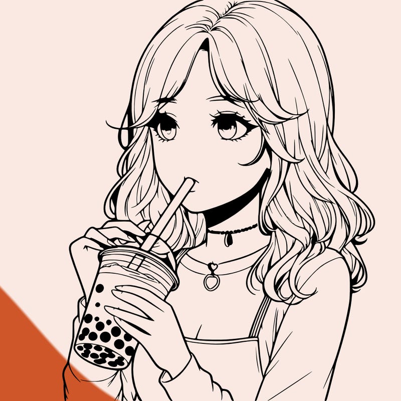 realistic girl drinking boba tea