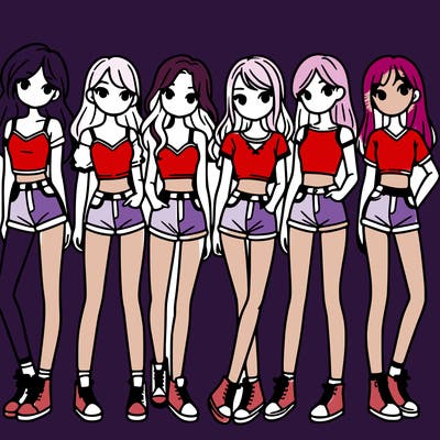 a group of girls wearing crop tops and shorts
