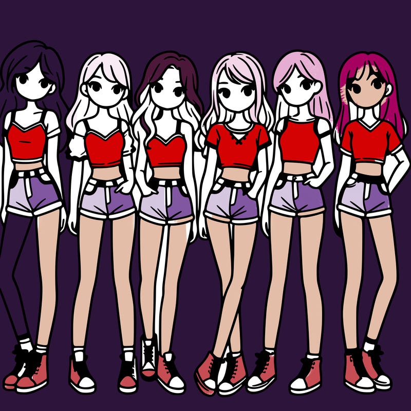 a group of girls wearing crop tops and shorts