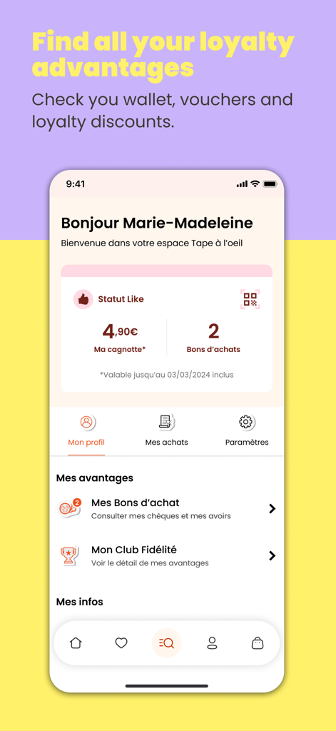 Tape à l'oeil - Kids Clothing - User loyalty profile in the Tape a l'oeil kids clothing app