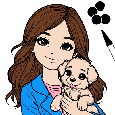 realistic girl holding a cute puppy