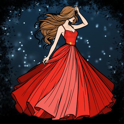 realistic woman with dress flowing in the wind