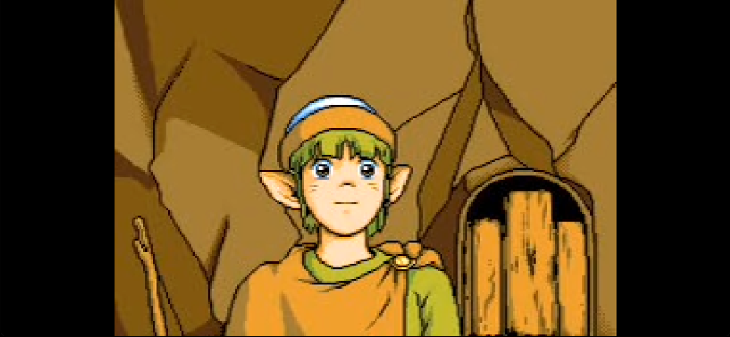 Vay - A retro anime-style character with green hair and pointed ears from an animated cutscene in the game Vay.